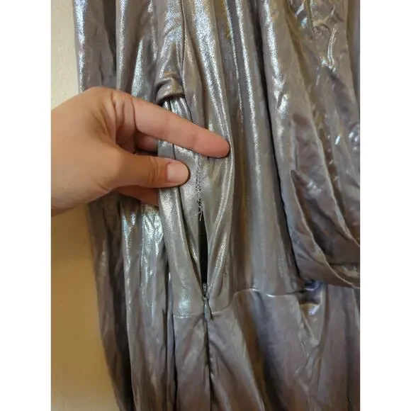 RTR Gauge81 Naha Silver Gray Metallic Long Sleeve Plunge sexy Mini Dress Size XL - Picture 6 of 11